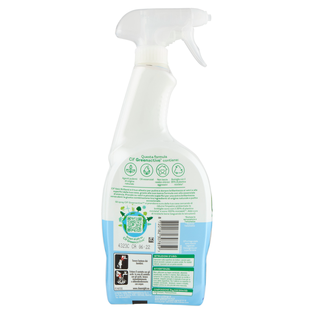 Cif Greenactive Vetri Brillanti Olio Essenziale Di Arancia 650 Ml