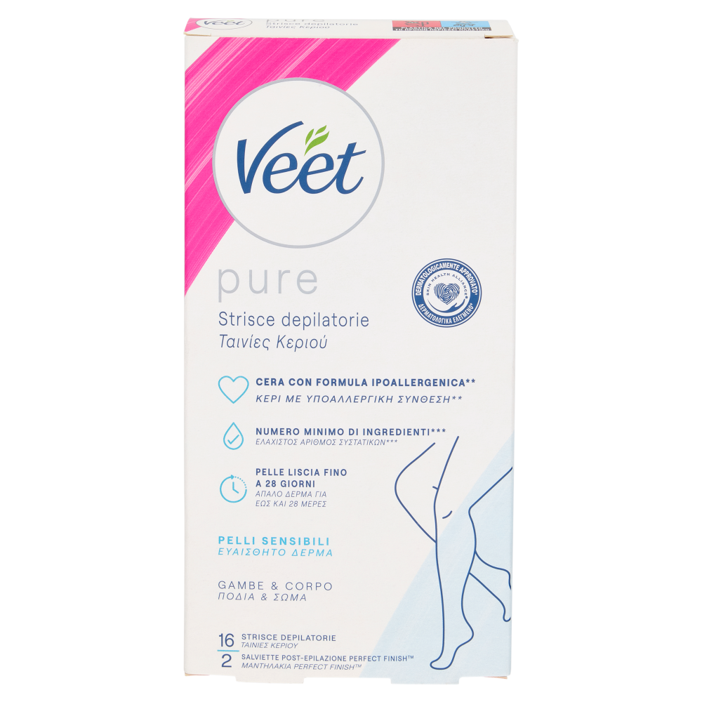 Veet Pure Strisce Depilatorie Gambe E Corpo Pelli Sensibili 16 Pz