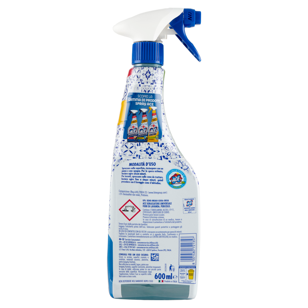 Ace Sgrassatore Universale Fiori Di Lavanda Senza Candeggina 600 Ml