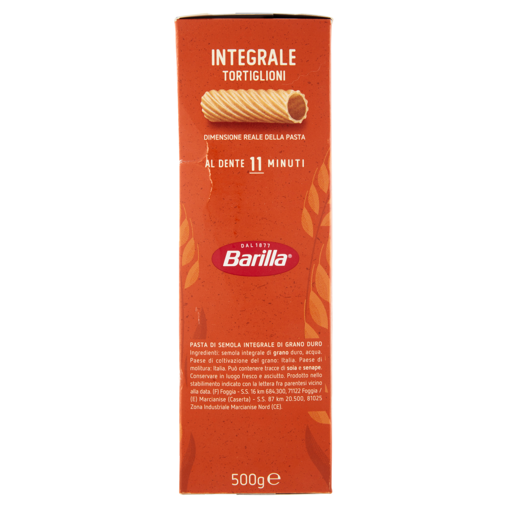 Barilla Pasta Integrale Tortiglioni 100 Grano Italiano 500 G Carrefour