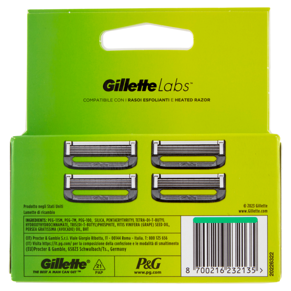 Gillette Lamette di Ricambio per Rasoio da Uomo Labs, 4 Ricariche