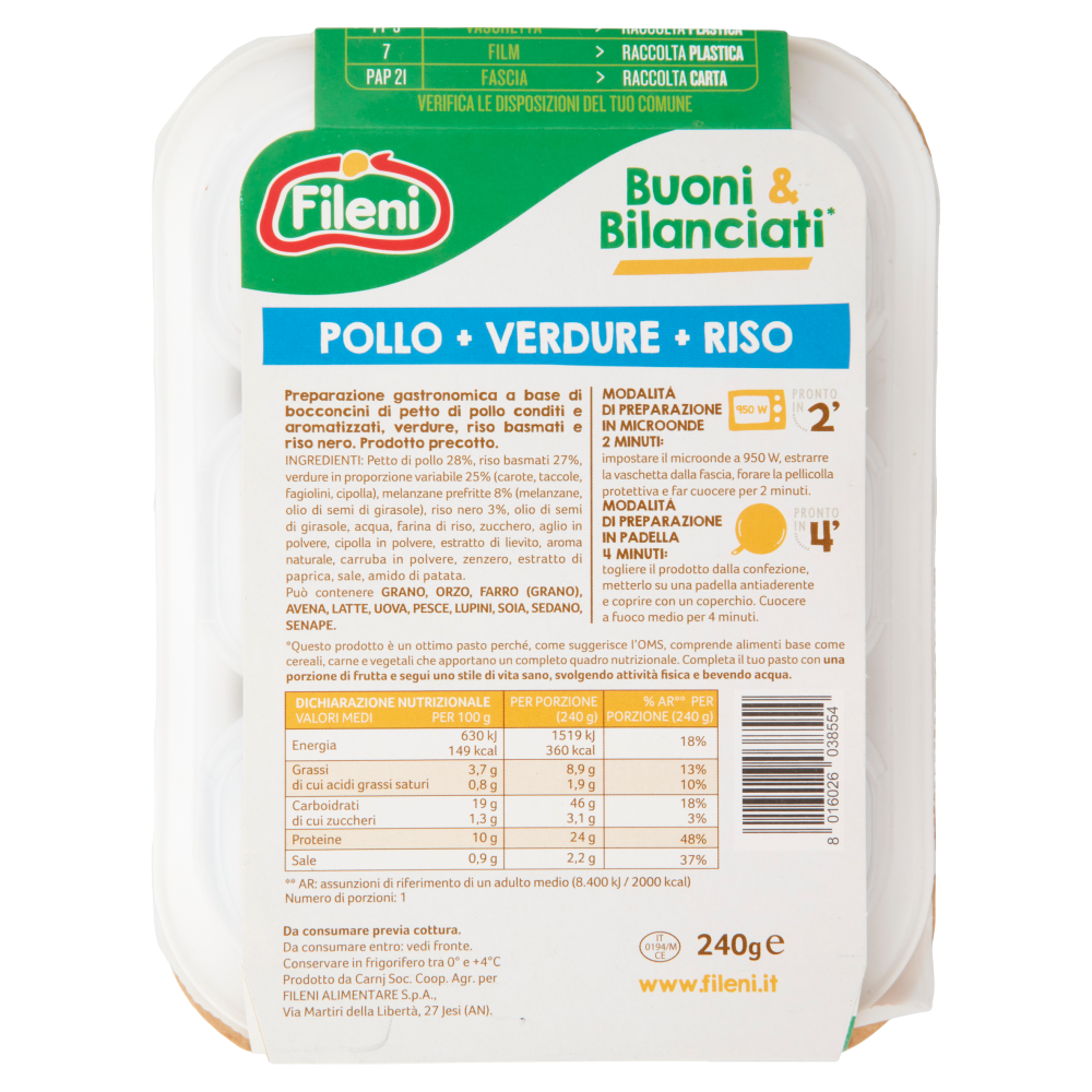 Fileni Buoni & Bilanciati* Tacchino Piccante Poker di Verdure Orzo 240 g.