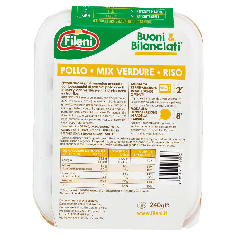 Fileni Buoni & Bilanciati* Pollo Al Curry Mix Verdure Riso Ribe E Nero ...