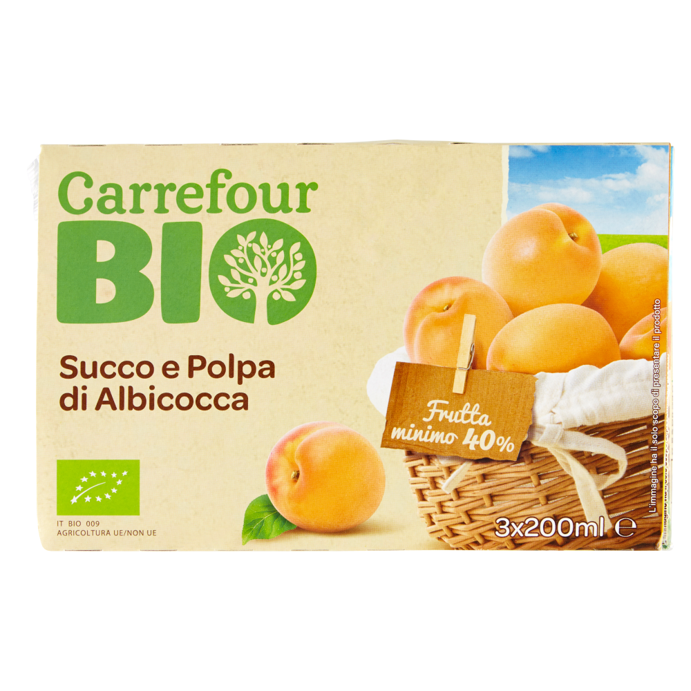 Carrefour Bio Succo e Polpa di Albicocca 3 x 200 ml