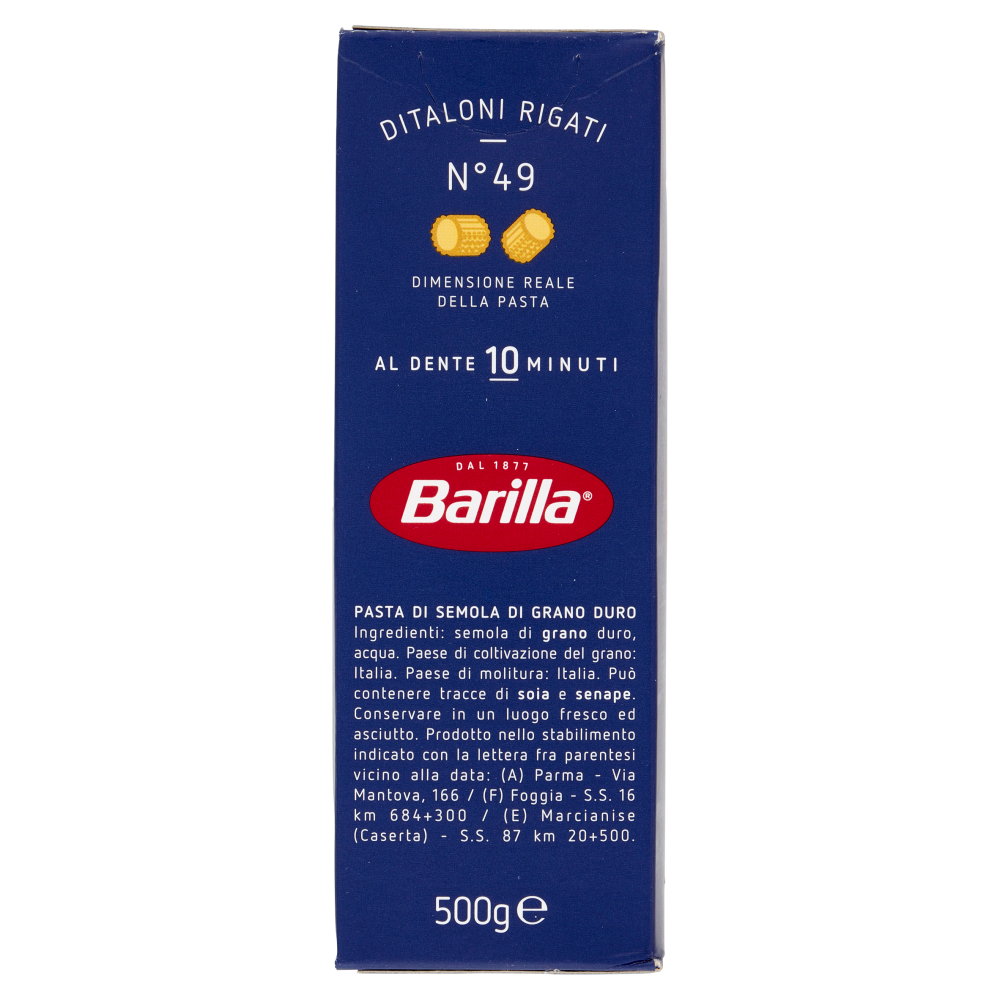 Barilla Pasta Ditaloni Rigati  100% Grano Italiano 500g | Carrefour