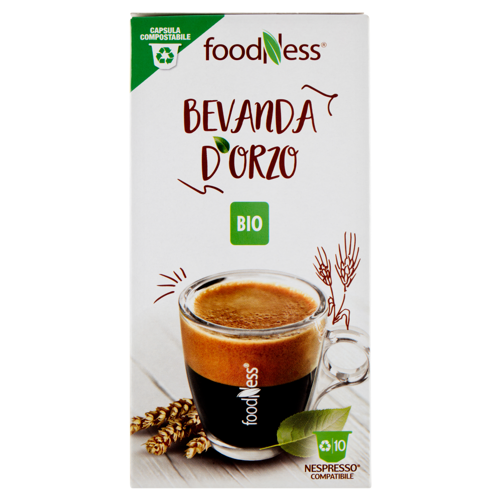 foodNess Bevanda d'Orzo Bio Compostabile Nespresso Compatibile 10 x 2 g