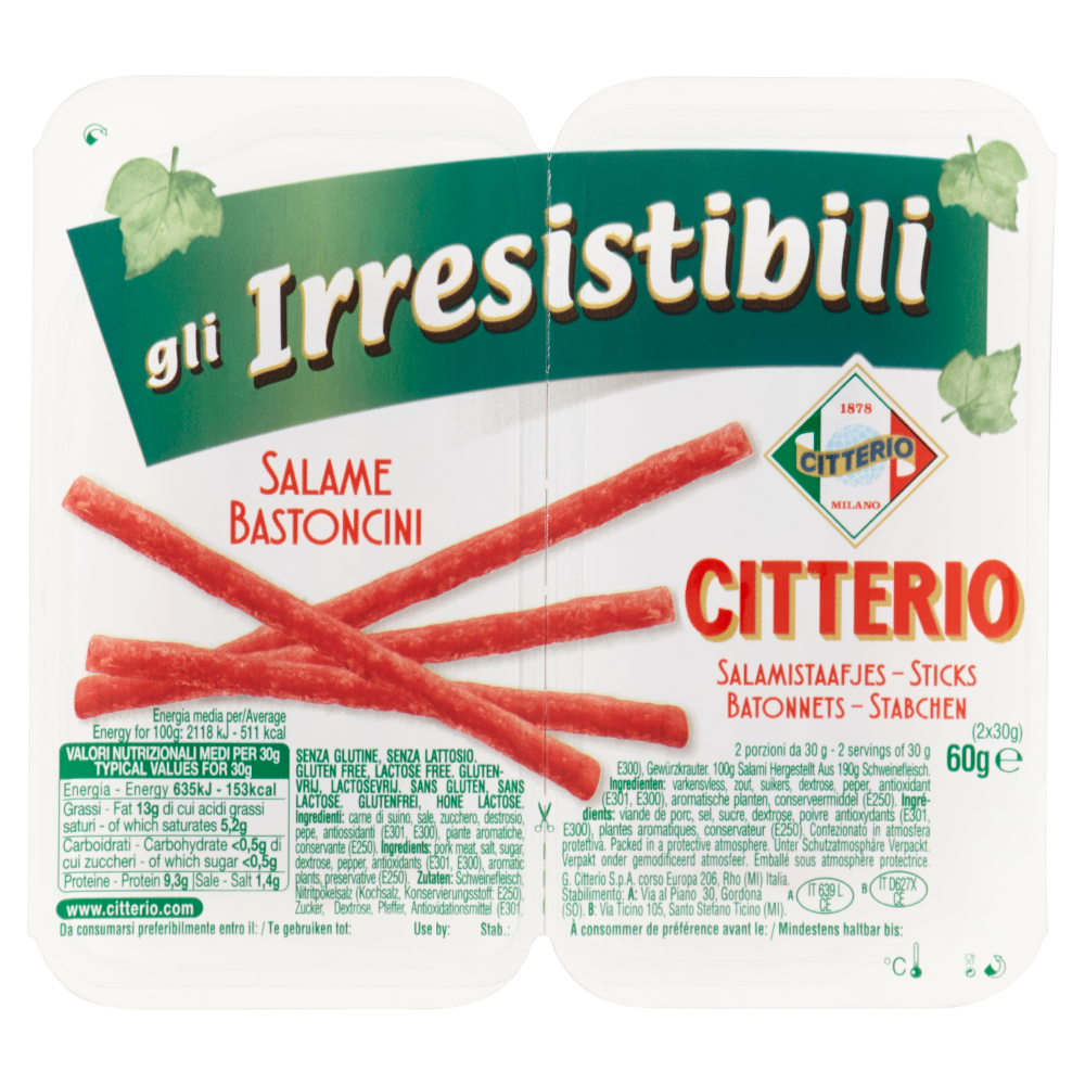 Citterio Gli Irresistibili Salame Bastoncini 2 X 30 G | Carrefour