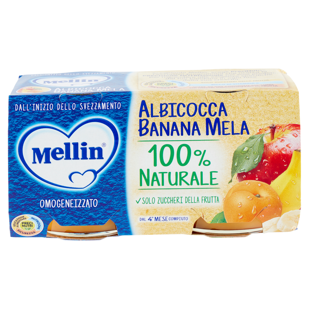 Mellin Albicocca Banana Mela 100% Naturale Omogeneizzato 2 x 100 g