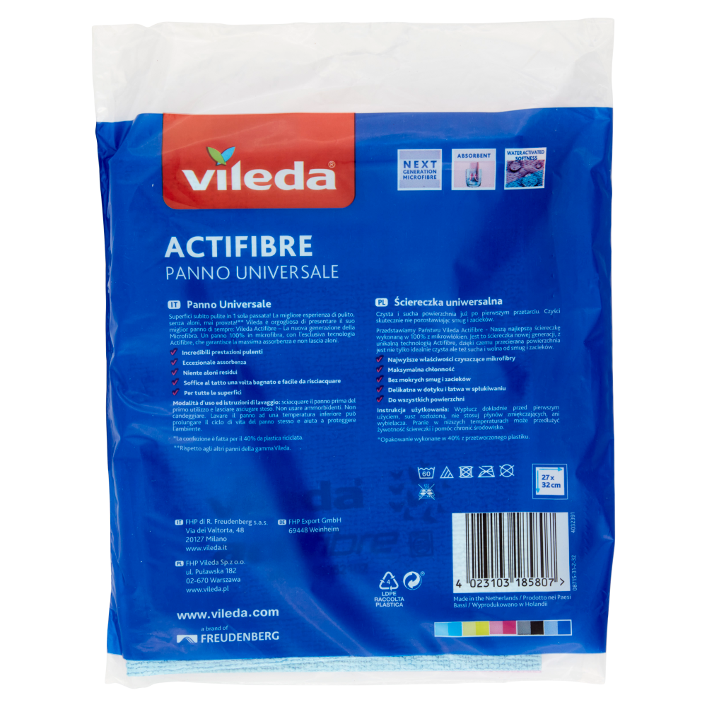 VILEDA - 137001 - Pack 20 panni multiuso con proprieta' antibatteriche  36x42cm wipro blu