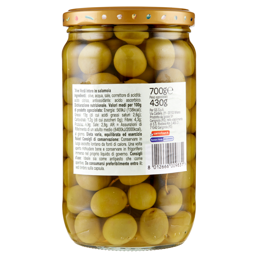 Carrefour Olive Verdi Intere in salamoia 700 g