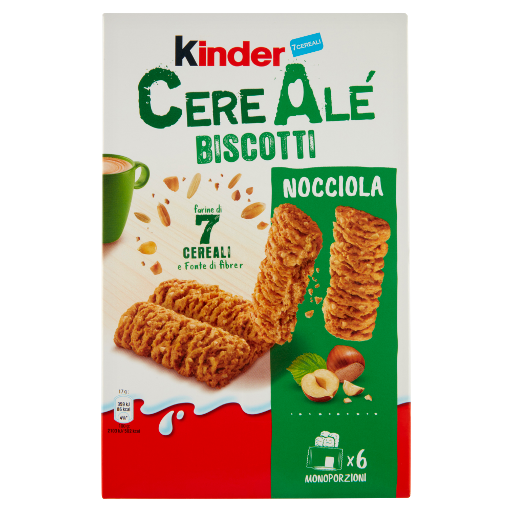 Kinder Cereale' Biscotti Ai 7 Cereali Alla Nocciola 204 Grammi 6 Astucci  Monoporzione Da 2 Biscotti Ognuno - Buonitaly