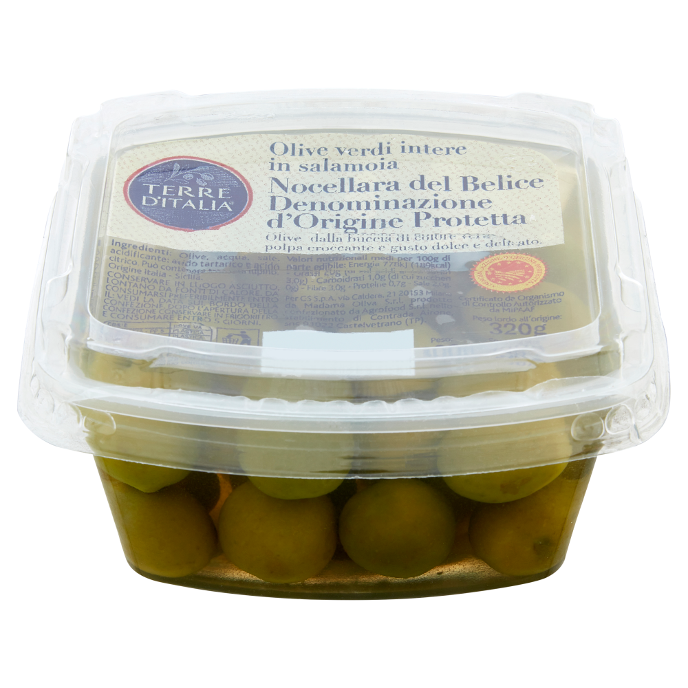 Terre d'Italia Olive verdi intere in salamoia Nocellara del Belice DOP 300  g