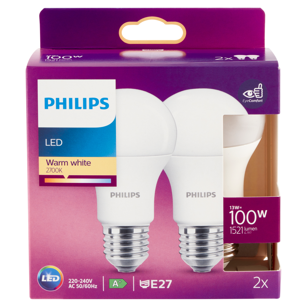 Philips kit 4 lampadine led goccia 100w e27 2700k non dim luce calda