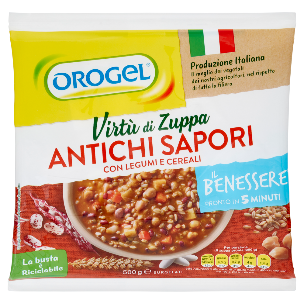 Orogel Il Benessere Virtù di Zuppa Antichi Sapori con Legumi e Cereali  Surgelati 500 g