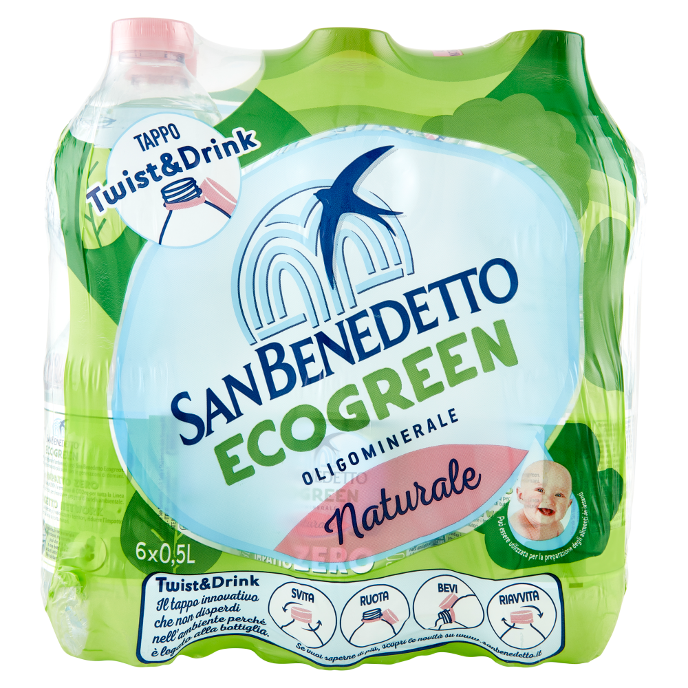 San Benedetto Acqua Naturale Fonte Primavera Ecogreen 6 x 0,5 L