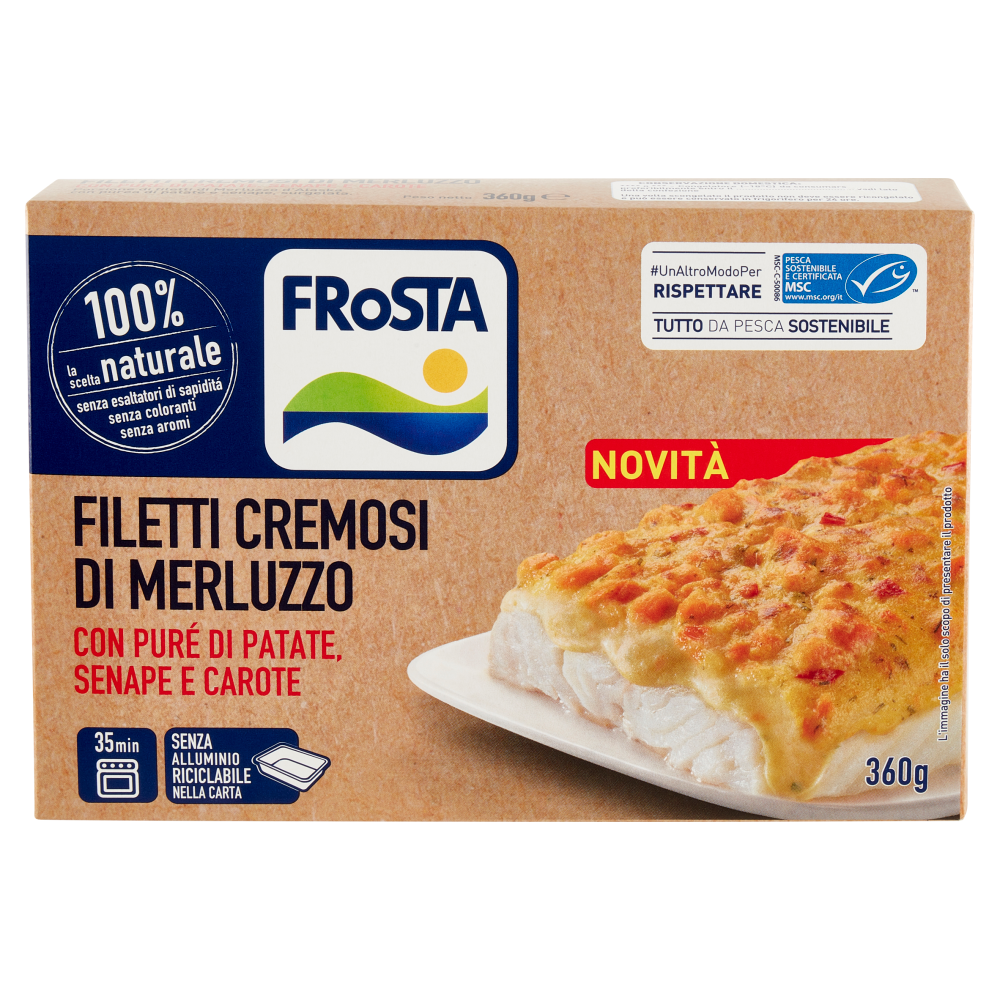 Frosta Filetti Cremosi Di Merluzzo Con Pur Di Patate Senape E Carote