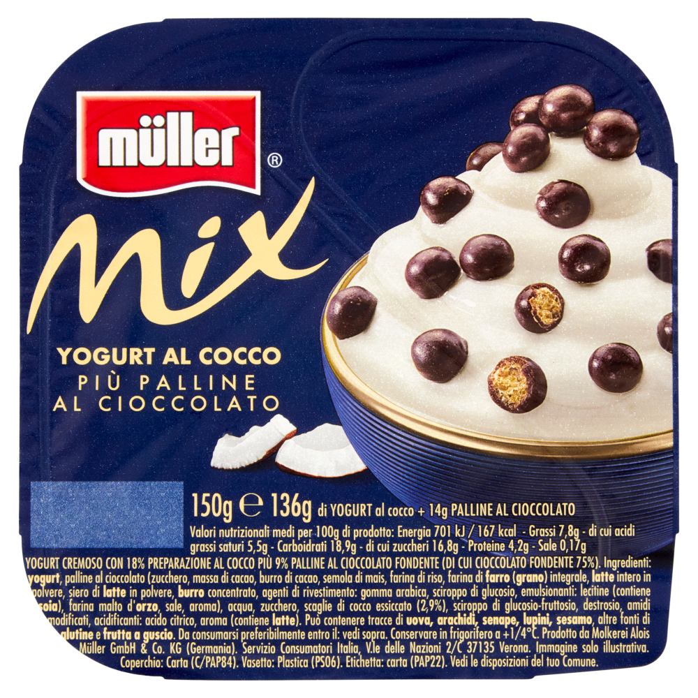 Muller Mix Yogurt Al Cocco Piu Palline Al Cioccolato 150 G Carrefour