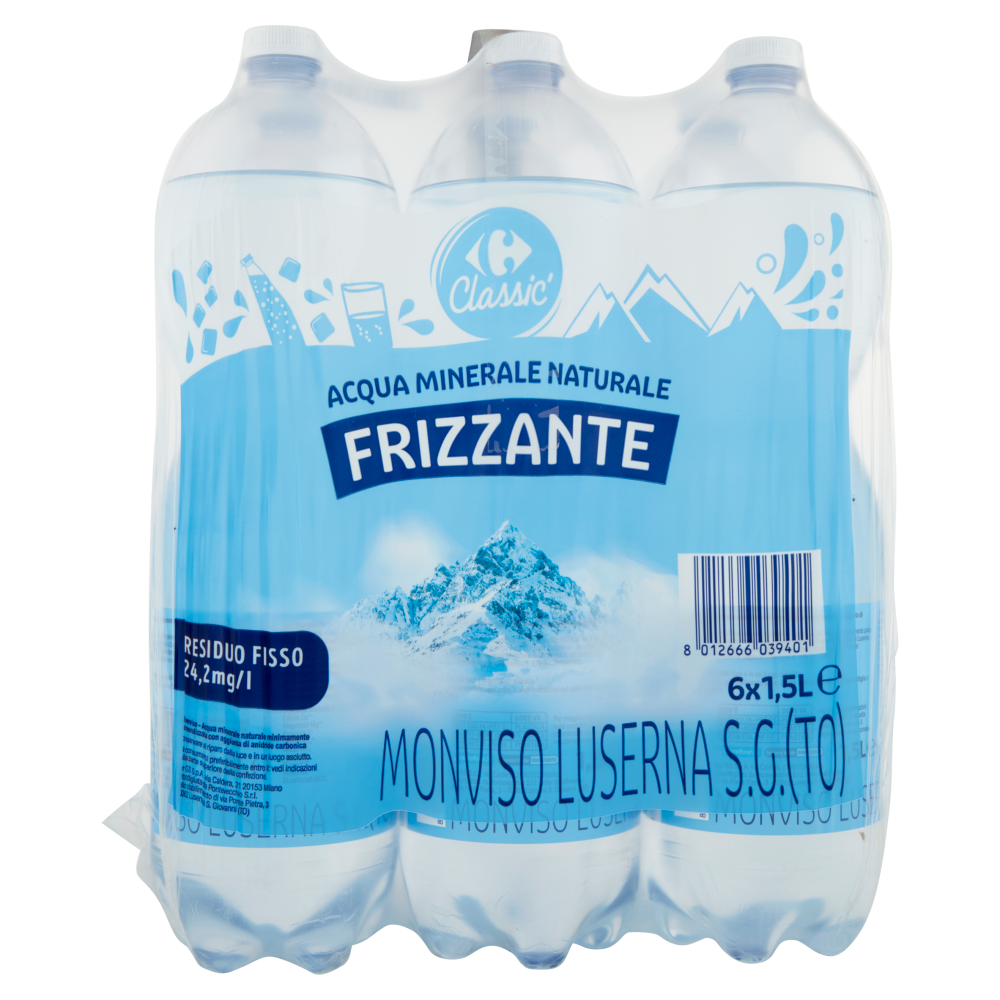 Carrefour Classic Frizzante Acqua Minerale Naturale Monviso 6 x 1,5 L
