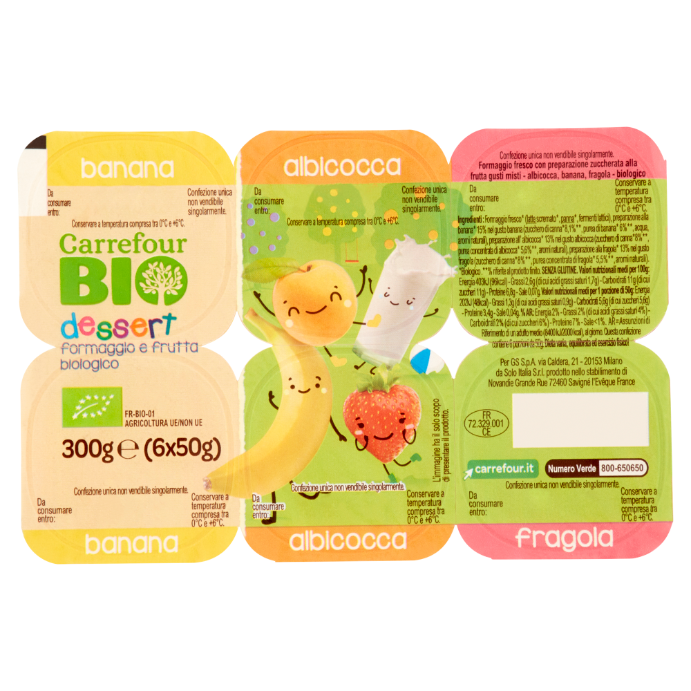 Carrefour Bio Dessert Formaggio E Frutta Biologico Banana Albicocca Fragola 6 X 50 G Carrefour