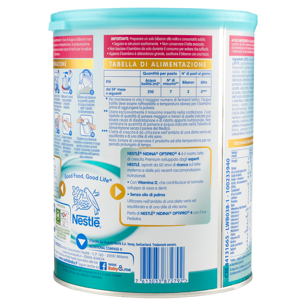 NESTLÉ NIDINA Optipro 2 Latte di proseguimento polvere da 6 mesi, Latta 800  g : : Alimentari e cura della casa