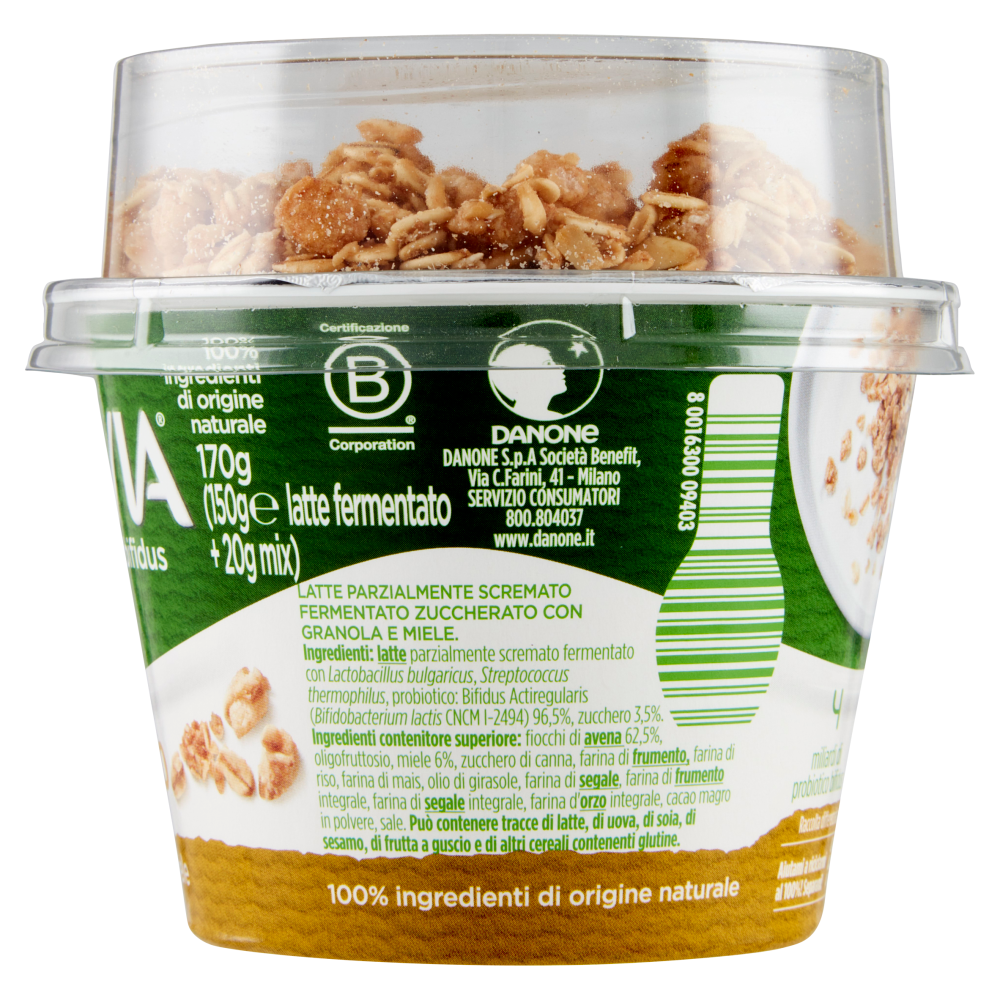 ACTIVIA Mix&Go con Probiotico Bifidus, Yogurt con Granola e Miele, 170g