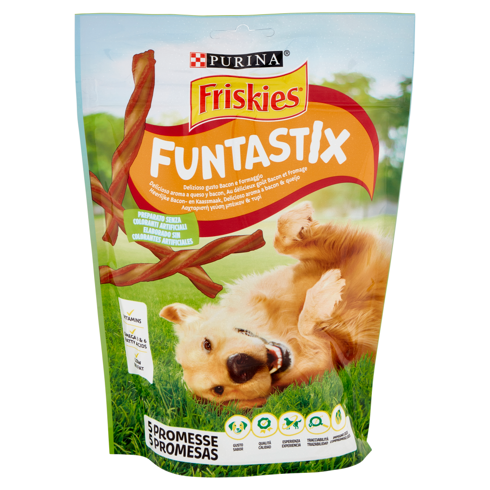 PURINA FRISKIES Funtastix Snack cane al gusto di Bacon e Formaggio busta  175 g