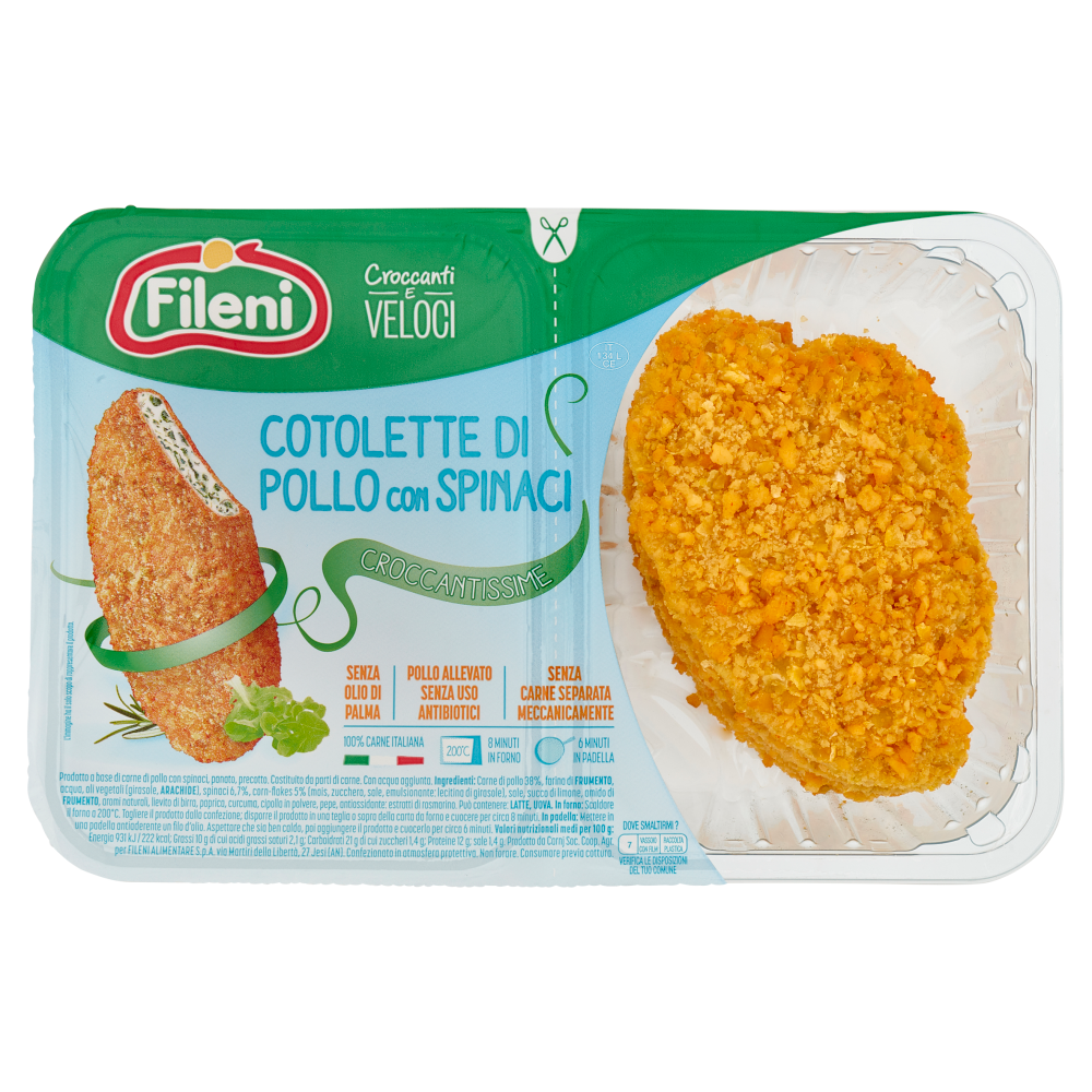 Fileni Cotolette Di Pollo Con Spinaci 0,880 Kg | Carrefour