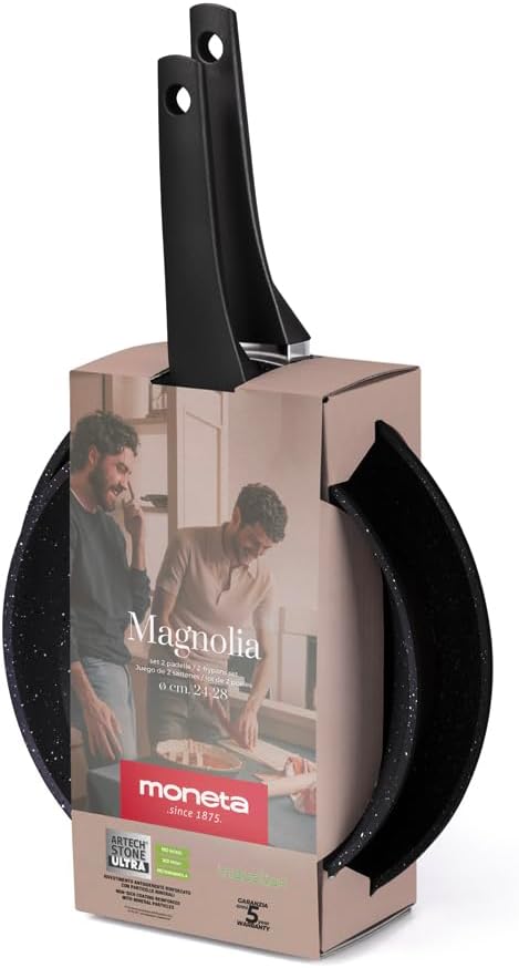 Moneta Magnolia Stone Black Set 2 padelle antiaderenti 24,28 cm. Anche per  Induzione.