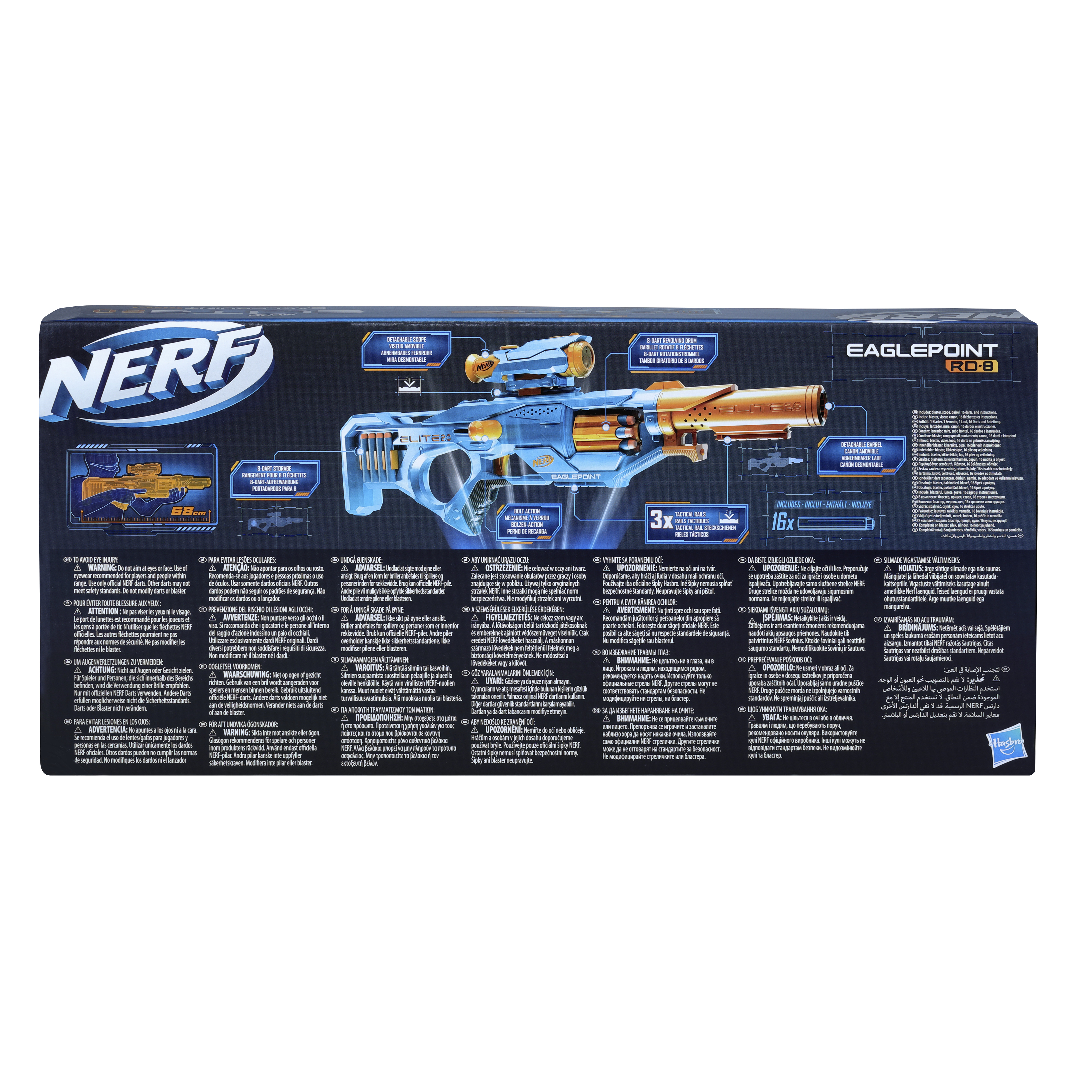 Nerf Elite 2.0 - Eaglepoint RD-8, blaster con tamburo da 8 dardi, mirino e  canna staccabili, include 16 dardi originali Elite