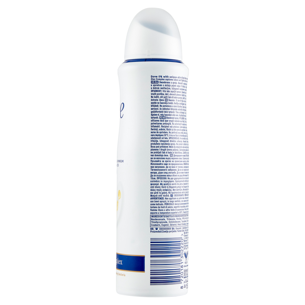 DOVE DEODORANTE SPRAY 0% ALUMINUM SALTS 150ML.PESCA