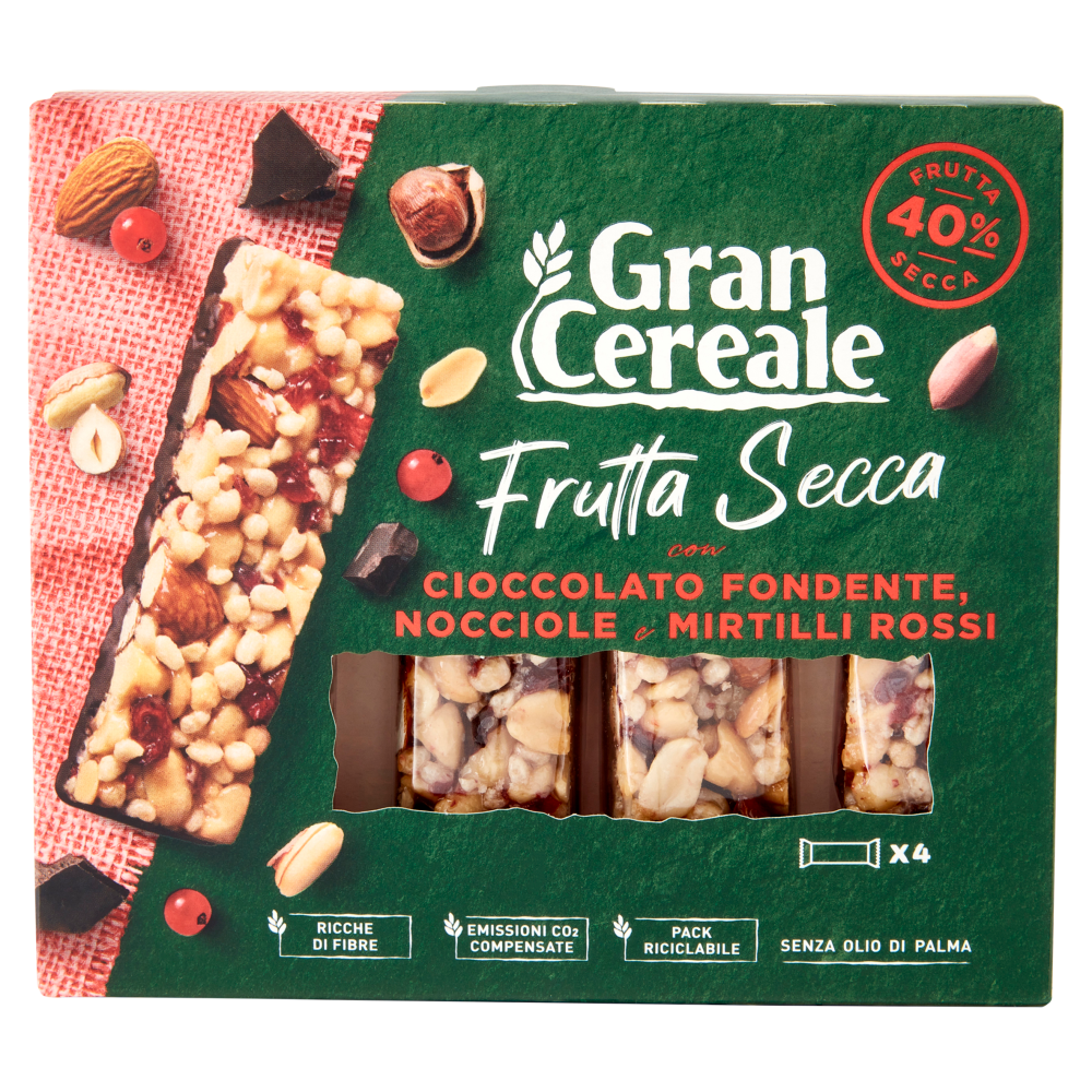 Gran Cereale Barrette di Cereali Frutta Secca Cioccolato Fondente e Mirtilli  Rossi 120 g