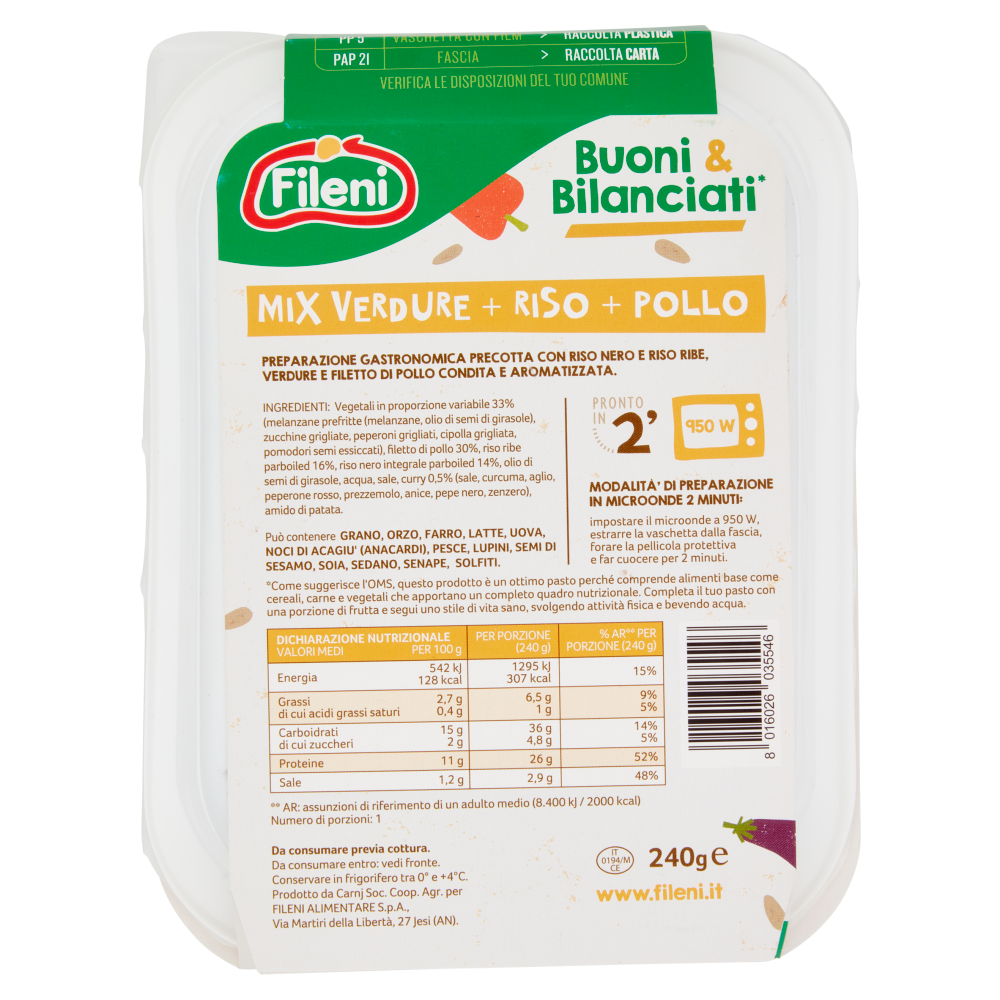 Fileni Buoni & Bilanciati* Tacchino Piccante Poker di Verdure Orzo