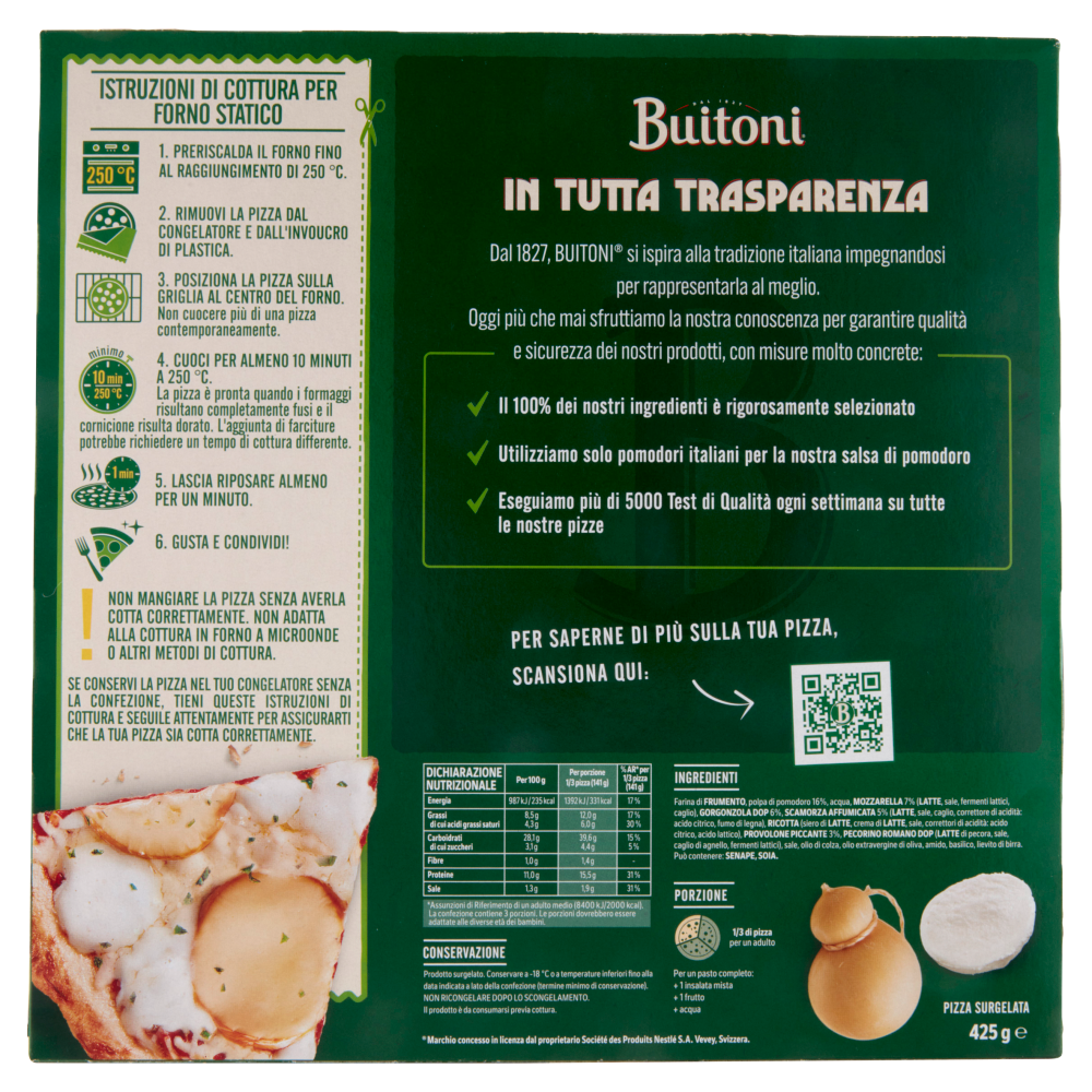 Buitoni Bella Napoli 4 Formaggi Pizza Surgelata 1 Pizza 425 G Carrefour