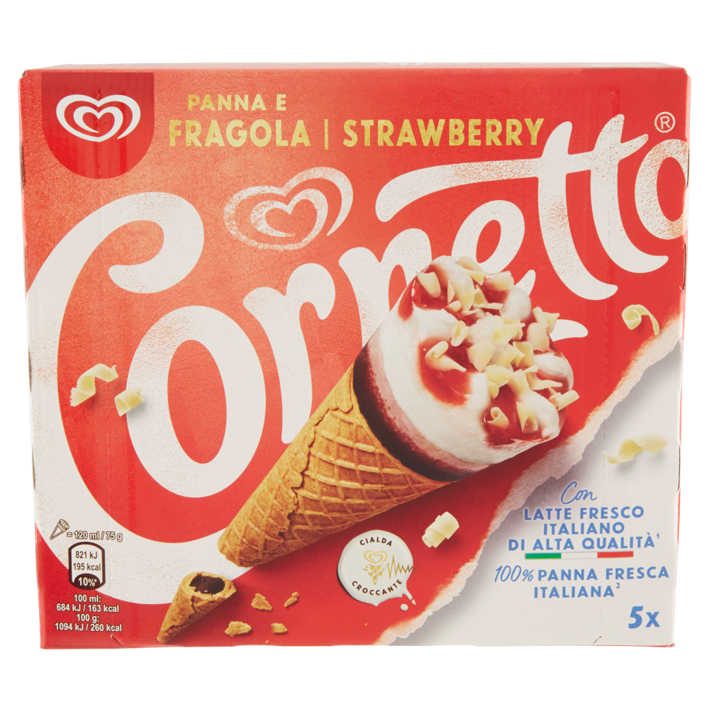 Cornetto Algida Panna E Fragola 5 X 75 G