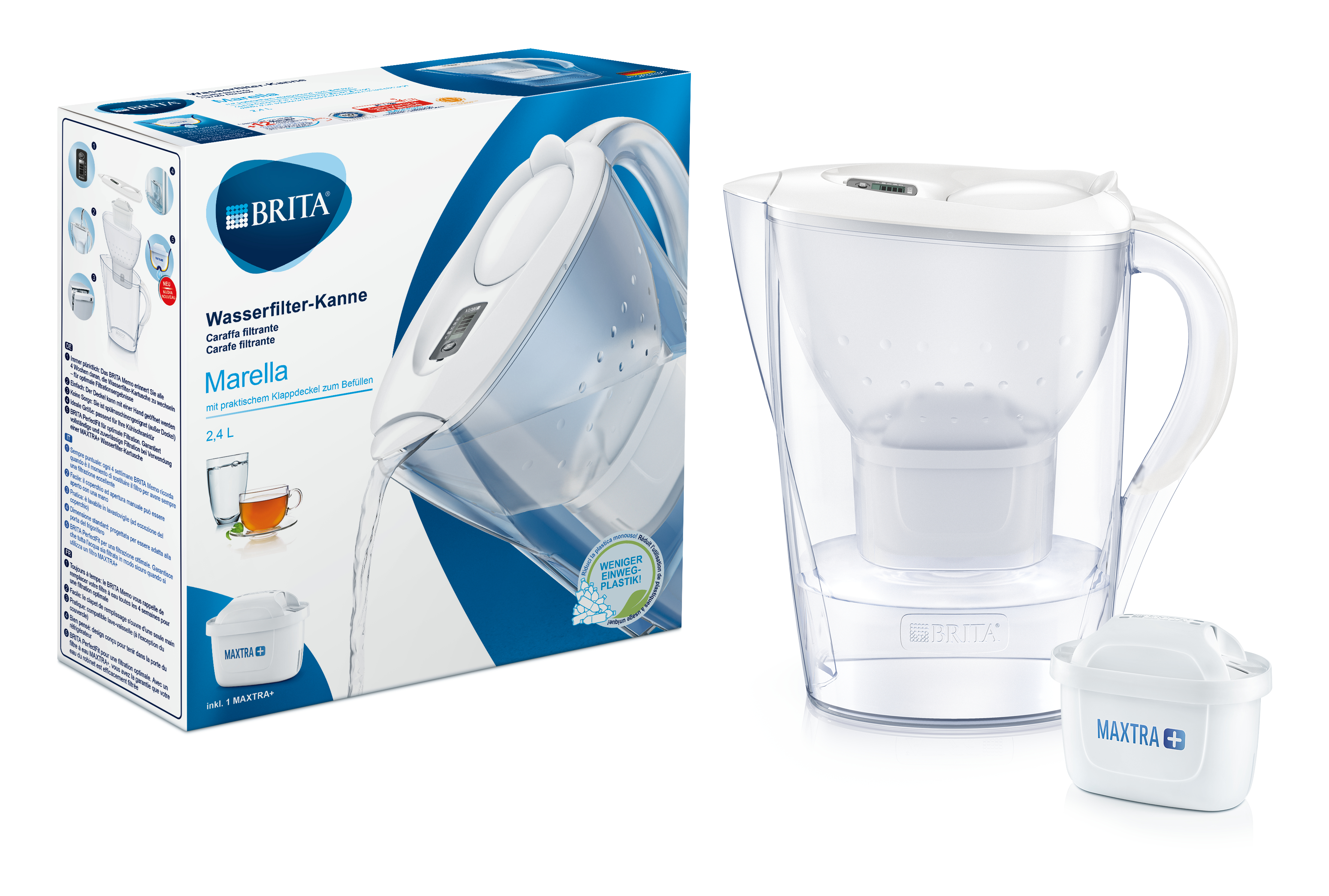 BRITA - Bottiglia filtrante per acqua vitale, 3 filtri MAXTRA+ e 1 filtro  MicroDisc in regalo - Confezione - Filtra fino a 60 litri - 1 filtro dura 1