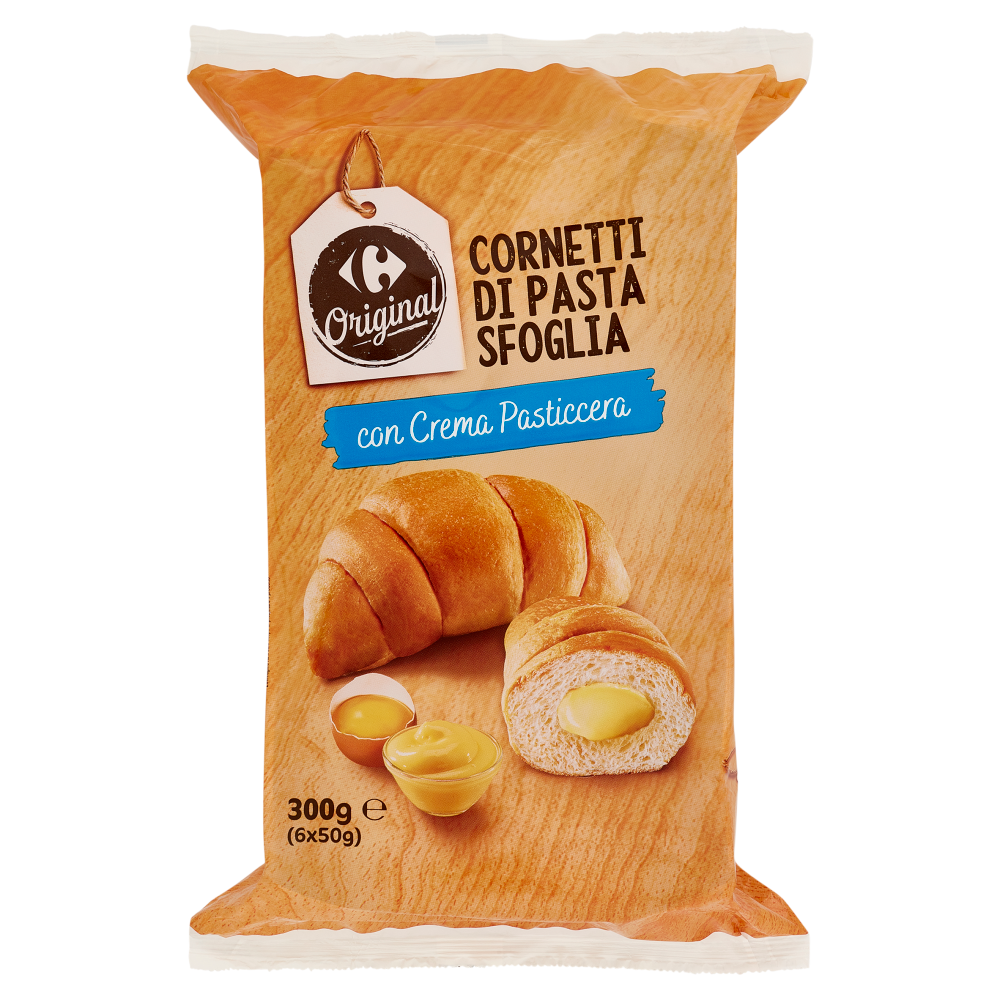 Carrefour Original Cornetti di Pasta Sfoglia con Crema Pasticcera 6 x 50 g